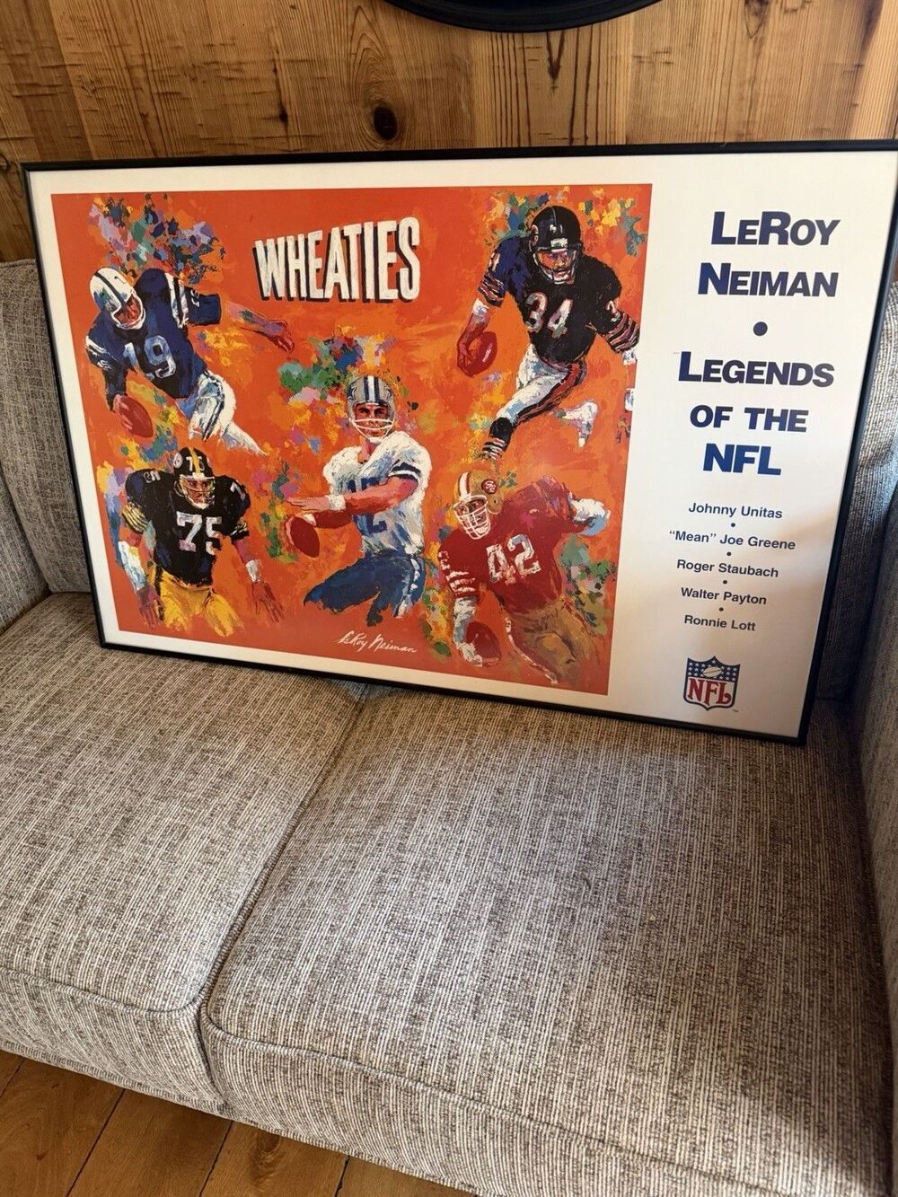 VINTAGE POSTER ~ LeRoy Nieman Legends NFL Wheaties Walter Payton 1997 ~Framed